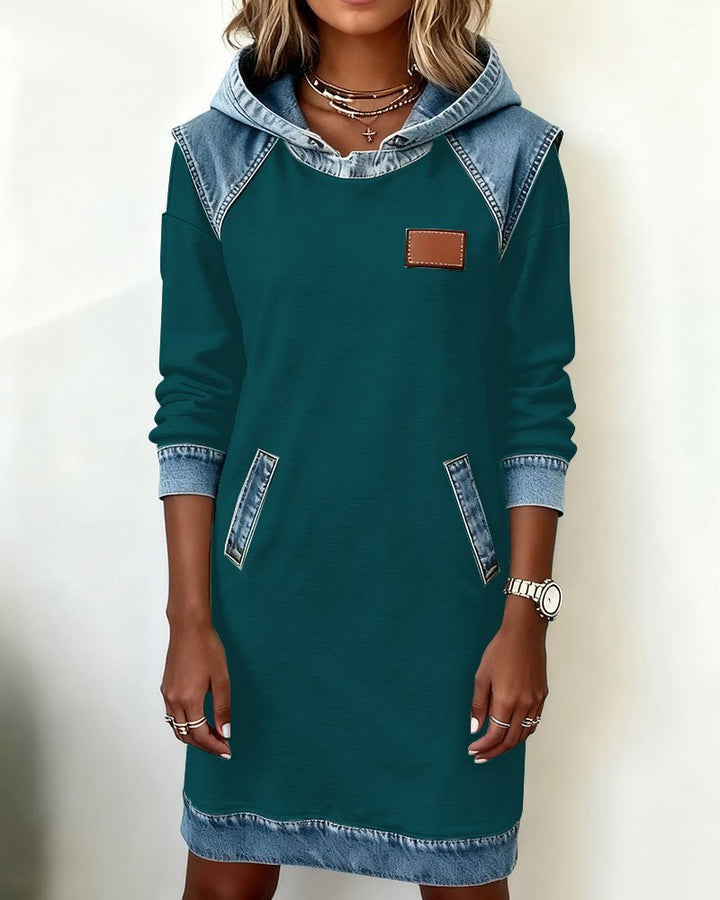 Giada | Abito Casual con Cappuccio e Dettagli in Denim