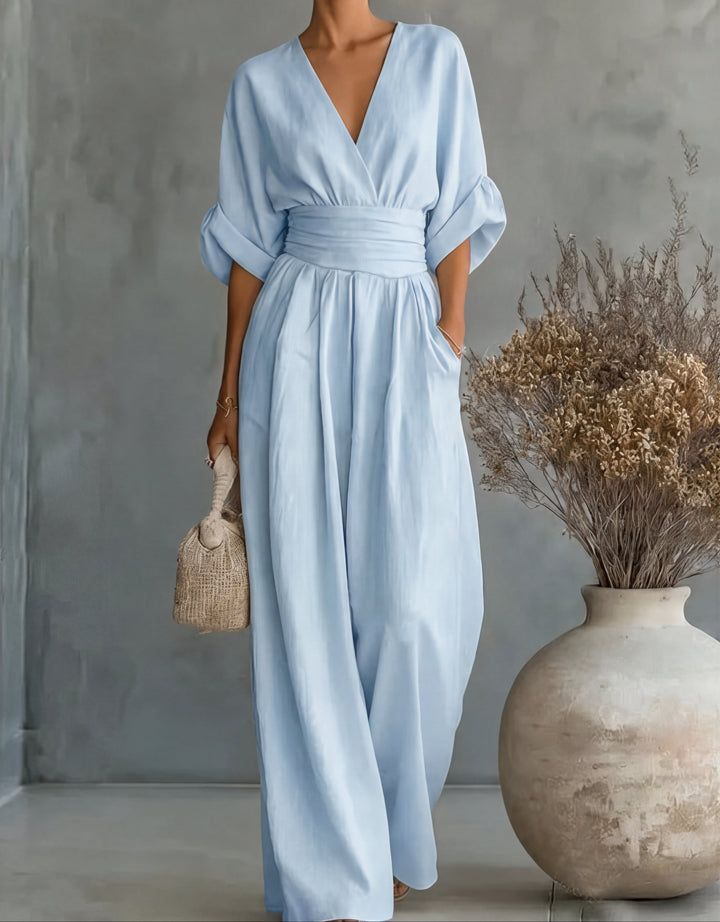 Valentina | Tuta elegante con scollo a V e gamba ampia