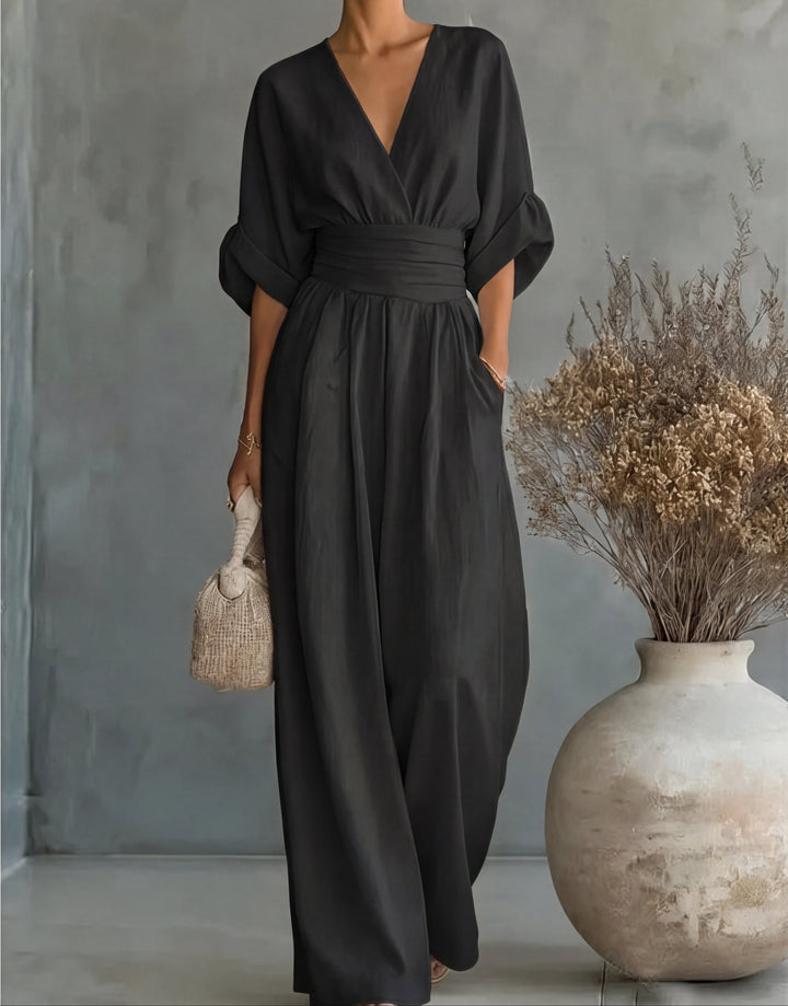 Valentina | Tuta elegante con scollo a V e gamba ampia