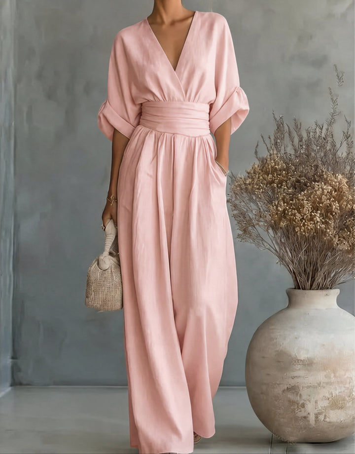 Valentina | Tuta elegante con scollo a V e gamba ampia