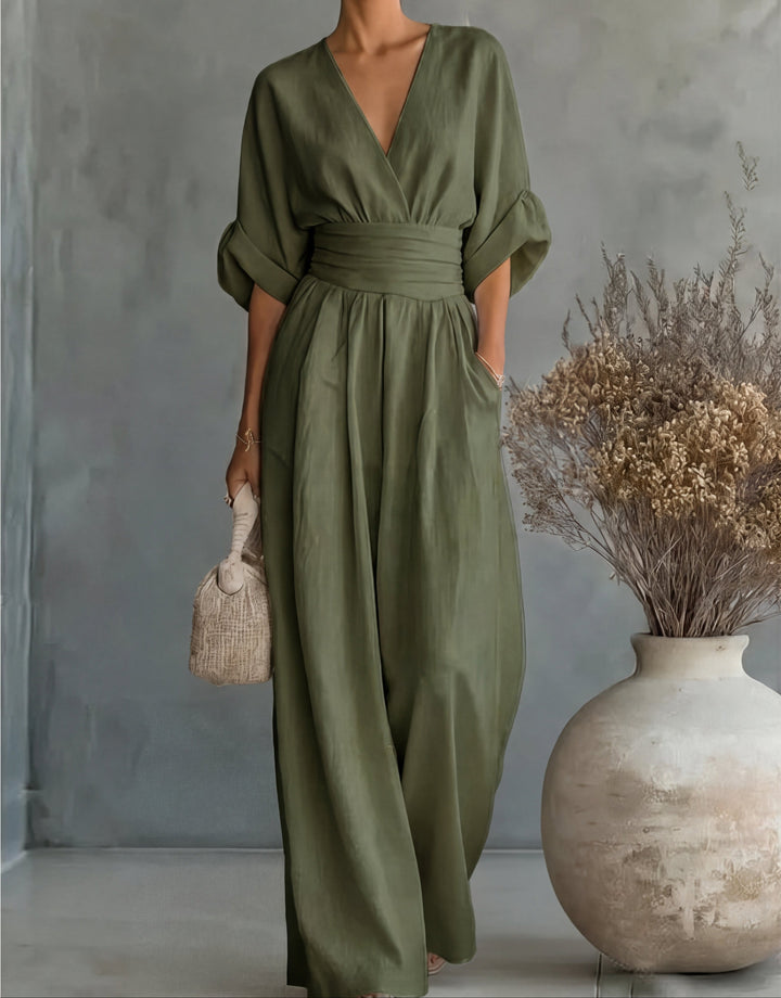 Valentina | Tuta elegante con scollo a V e gamba ampia