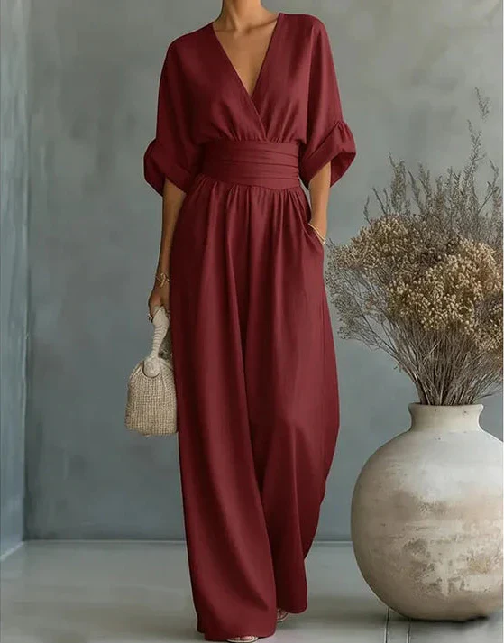 Valentina | Tuta elegante con scollo a V e gamba ampia