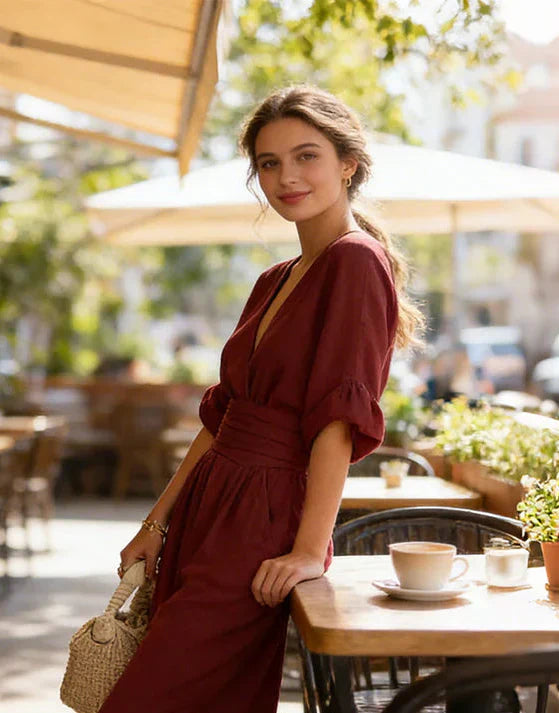 Valentina | Tuta elegante con scollo a V e gamba ampia
